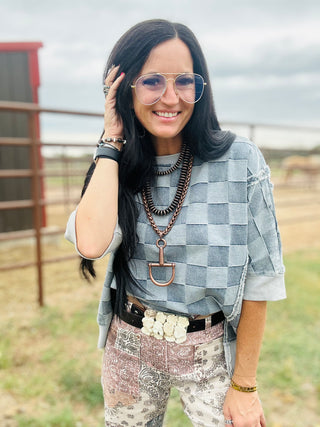 Dana Denim Patchwork Top-Short Sleeves-BiBi-Motis & Co Boutique, Women's Fashion Boutique in Carthage, Missouri