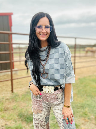 Dana Denim Patchwork Top-Short Sleeves-BiBi-Motis & Co Boutique, Women's Fashion Boutique in Carthage, Missouri