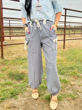 Beau Striped Woven Jogger Pants-Pants-Very J-Motis & Co Boutique, Women's Fashion Boutique in Carthage, Missouri