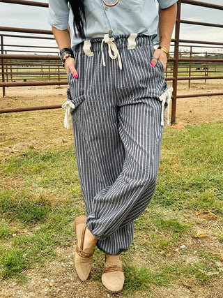 Beau Striped Woven Jogger Pants-Pants-Very J-Motis & Co Boutique, Women's Fashion Boutique in Carthage, Missouri