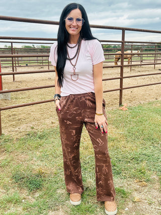 Melvin Western Print Sweatpants in Brown-Pants-blu pepper-Motis & Co Boutique, Women's Fashion Boutique in Carthage, Missouri