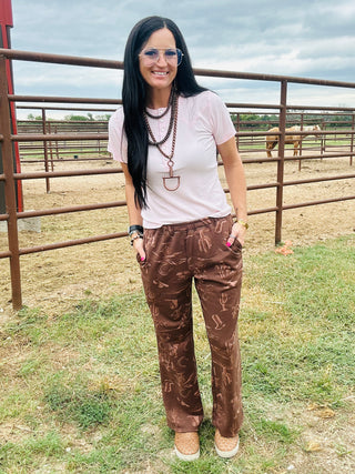 Melvin Western Print Sweatpants in Brown-Pants-blu pepper-Motis & Co Boutique, Women's Fashion Boutique in Carthage, Missouri