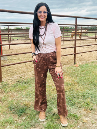 Melvin Western Print Sweatpants in Brown-Pants-blu pepper-Motis & Co Boutique, Women's Fashion Boutique in Carthage, Missouri