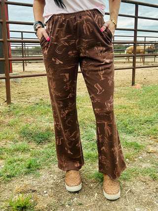 Melvin Western Print Sweatpants in Brown-Pants-blu pepper-Motis & Co Boutique, Women's Fashion Boutique in Carthage, Missouri