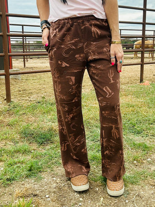 Melvin Western Print Sweatpants in Brown-Pants-blu pepper-Motis & Co Boutique, Women's Fashion Boutique in Carthage, Missouri