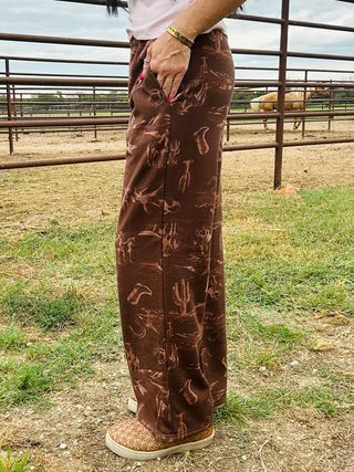 Melvin Western Print Sweatpants in Brown-Pants-blu pepper-Motis & Co Boutique, Women's Fashion Boutique in Carthage, Missouri