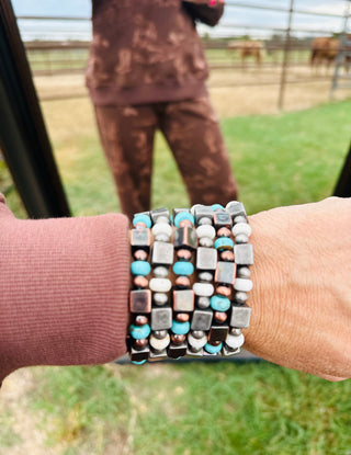 Oakie Copper Turquoise Stretch Bracelet-Bracelets-Western Elite-Motis & Co Boutique, Women's Fashion Boutique in Carthage, Missouri