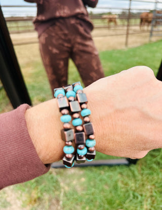 Oakie Copper Turquoise Stretch Bracelet-Bracelets-Western Elite-Motis & Co Boutique, Women's Fashion Boutique in Carthage, Missouri