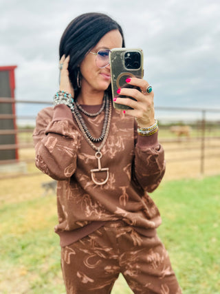 Madelyn Western Long Sleeve in Brown-Pullovers-blu pepper-Motis & Co Boutique, Women's Fashion Boutique in Carthage, Missouri