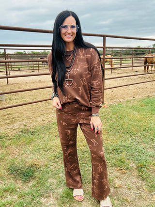 Madelyn Western Long Sleeve in Brown-Pullovers-blu pepper-Motis & Co Boutique, Women's Fashion Boutique in Carthage, Missouri