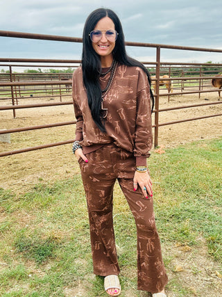 Madelyn Western Long Sleeve in Brown-Pullovers-blu pepper-Motis & Co Boutique, Women's Fashion Boutique in Carthage, Missouri