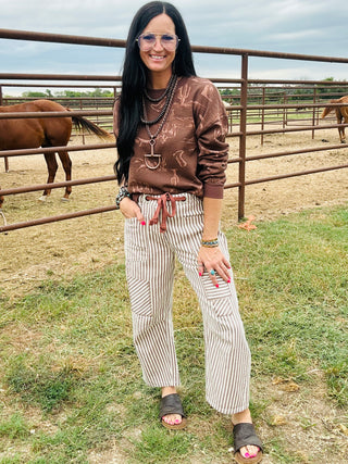 Madelyn Western Long Sleeve in Brown-Pullovers-blu pepper-Motis & Co Boutique, Women's Fashion Boutique in Carthage, Missouri