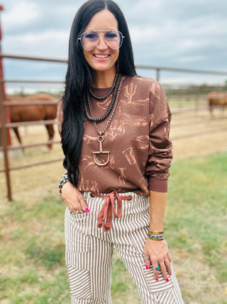Madelyn Western Long Sleeve in Brown-Pullovers-blu pepper-Motis & Co Boutique, Women's Fashion Boutique in Carthage, Missouri