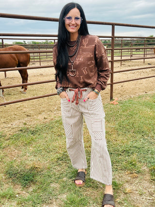 Madelyn Western Long Sleeve in Brown-Pullovers-blu pepper-Motis & Co Boutique, Women's Fashion Boutique in Carthage, Missouri