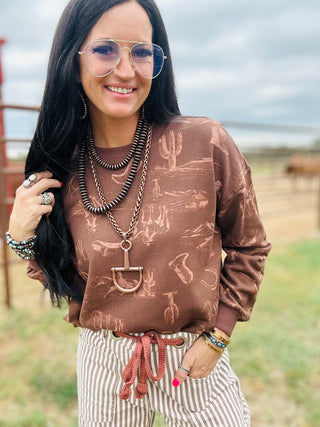 Madelyn Western Long Sleeve in Brown-Pullovers-blu pepper-Motis & Co Boutique, Women's Fashion Boutique in Carthage, Missouri