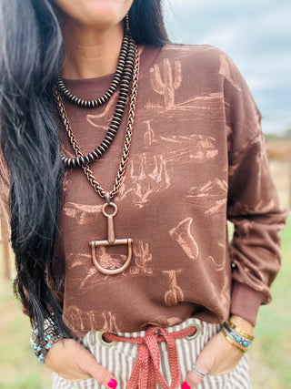Madelyn Western Long Sleeve in Brown-Pullovers-blu pepper-Motis & Co Boutique, Women's Fashion Boutique in Carthage, Missouri
