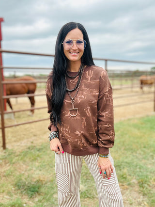 Madelyn Western Long Sleeve in Brown-Pullovers-blu pepper-Motis & Co Boutique, Women's Fashion Boutique in Carthage, Missouri