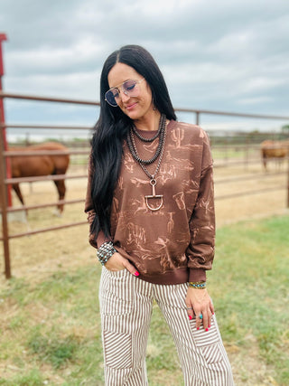Madelyn Western Long Sleeve in Brown-Pullovers-blu pepper-Motis & Co Boutique, Women's Fashion Boutique in Carthage, Missouri