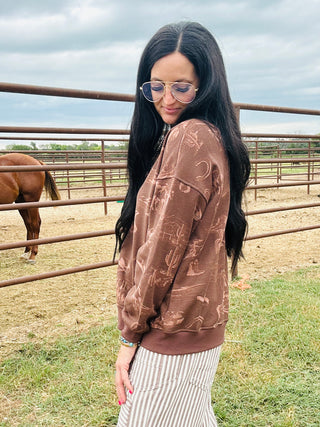 Madelyn Western Long Sleeve in Brown-Pullovers-blu pepper-Motis & Co Boutique, Women's Fashion Boutique in Carthage, Missouri