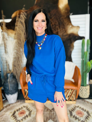 Kobe Royal Blue Fleece Shorts-Shorts-Papermoon-Motis & Co Boutique, Women's Fashion Boutique in Carthage, Missouri