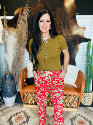 Red Rock Rodeo Print Pants