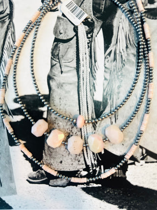 Empire Sterling Silver Pearl and Pink Conch Heishi Necklace