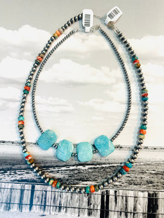 Hazen Turquoise Spiny Oyster and Sterling Silver Necklace