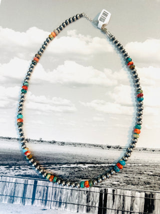 Hazen Turquoise Spiny Oyster and Sterling Silver Necklace