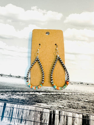 Reno Turquoise Orange Spiny Heishi & Sterling Earrings