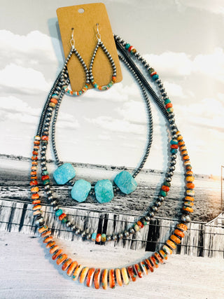 Hazen Turquoise Spiny Oyster and Sterling Silver Necklace