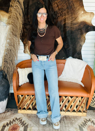 Dallas Wide Tummy Control Cuffed Leg Risen Jeans-Jeans-Risen-Motis & Co Boutique, Women's Fashion Boutique in Carthage, Missouri