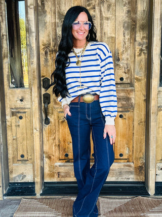 Robin Long Sleeve Blue Striped Sweater