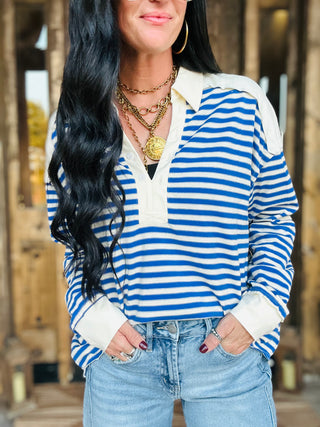 Hailey Long Sleeve Henley Sweatshirt Blue