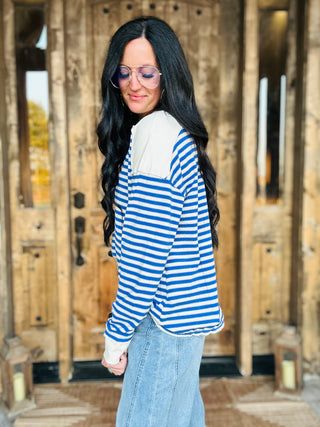 Hailey Long Sleeve Henley Sweatshirt Blue