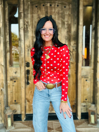 Kickoff Polka Dot Long Sleeve Mesh