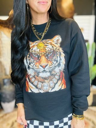 Fancy Tiger Black Boxy Sweatshirt