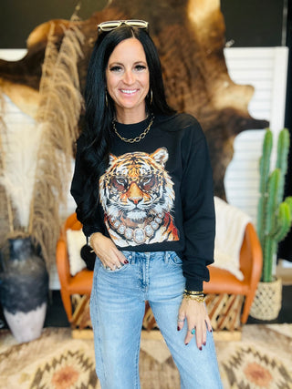 Fancy Tiger Black Boxy Sweatshirt