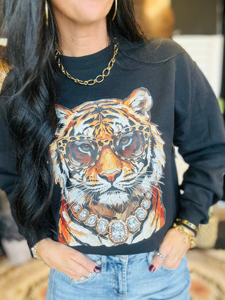 Fancy Tiger Black Boxy Sweatshirt