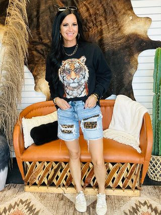 Fancy Tiger Black Boxy Sweatshirt