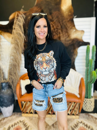 Fancy Tiger Black Boxy Sweatshirt