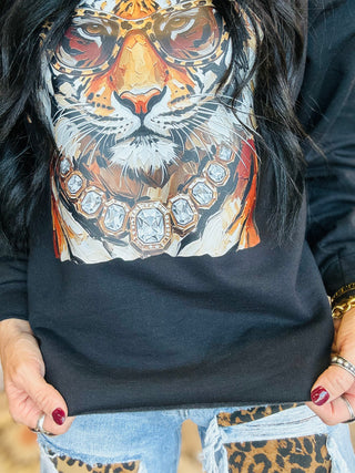 Fancy Tiger Black Boxy Sweatshirt