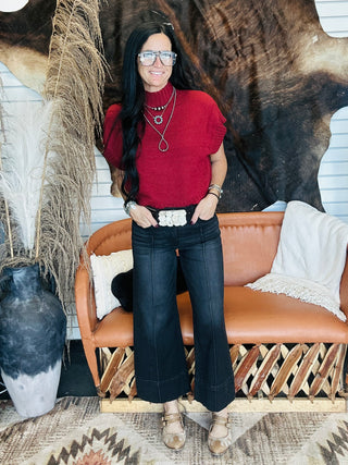 Rip Washed Black Wide Leg Jeans