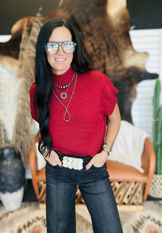 Jane Mock Neck Sweater Vest Red