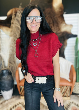 Jane Mock Neck Sweater Vest Red