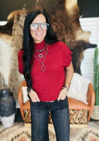 Jane Mock Neck Sweater Vest Red