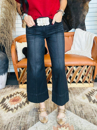 Rip Washed Black Wide Leg Jeans