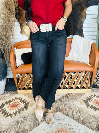 Rip Washed Black Wide Leg Jeans