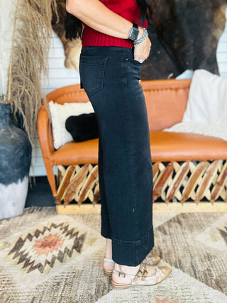 Rip Washed Black Wide Leg Jeans