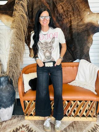 Rip Washed Black Wide Leg Jeans