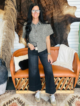 Donna Boxy Leopard Denim Top-Short Sleeves-Pretty Bash-Motis & Co Boutique, Women's Fashion Boutique in Carthage, Missouri